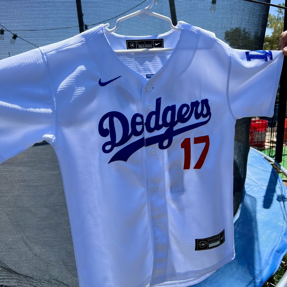 Kids Authentic Dodgers White and Blue Baseball Jersey